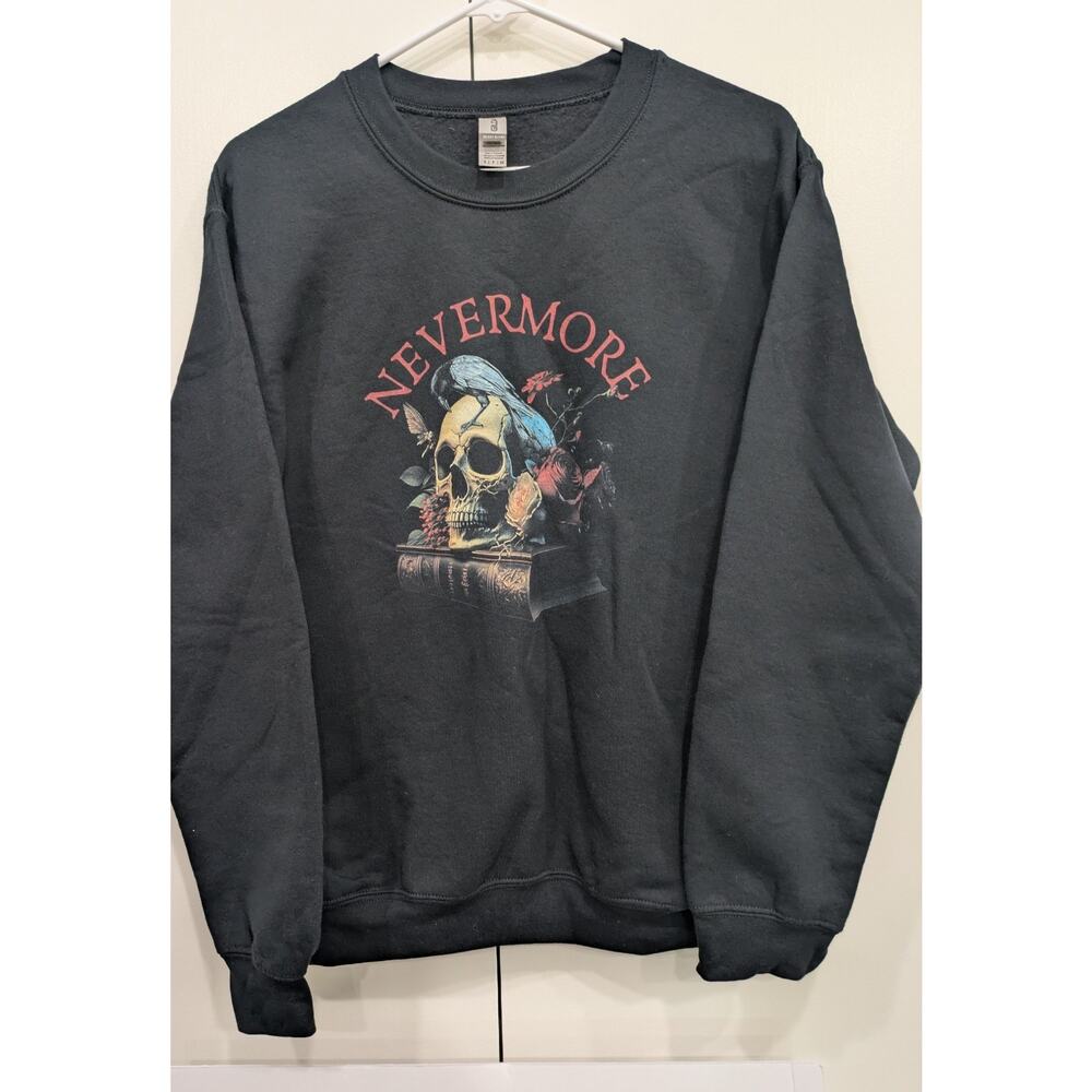 Nevermore Edgar Allan Poe Sweatshirt - Dark Academia WhimsyGoth Raven Skull Book